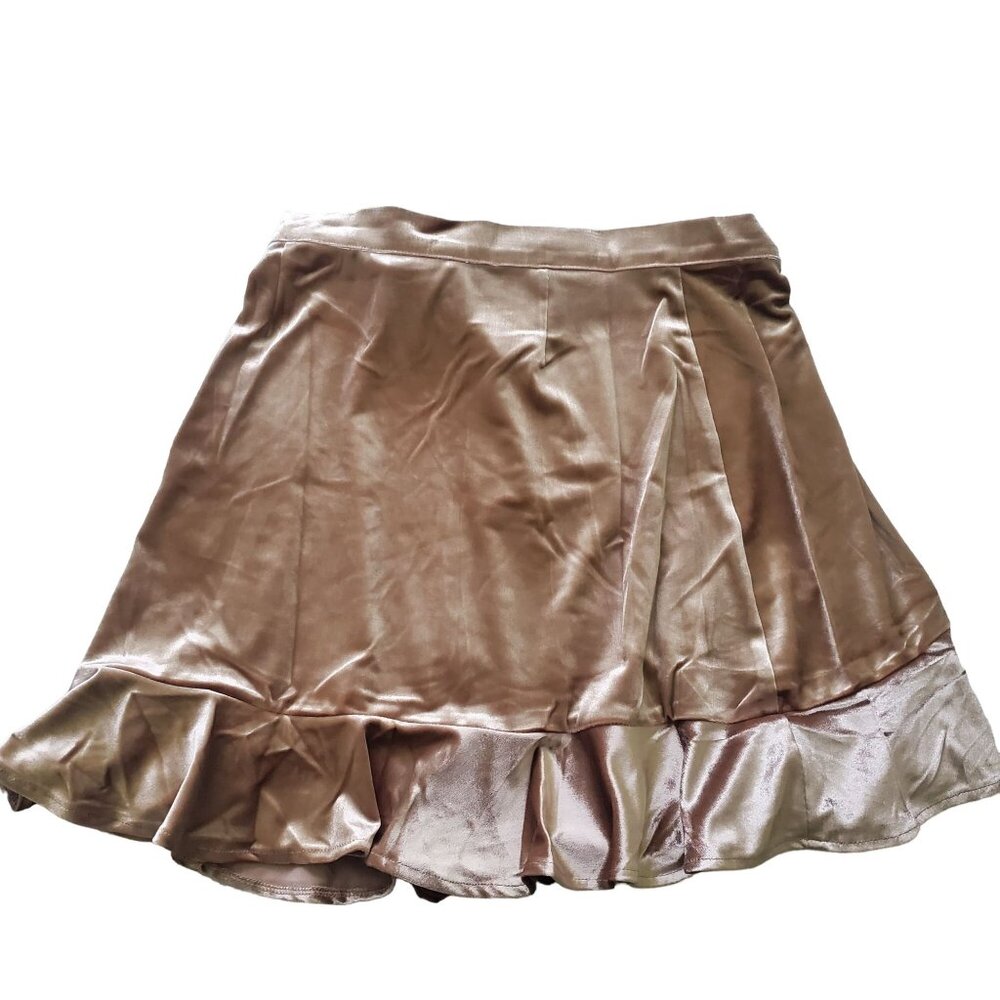 Bb Dakota womens Mini Skirt Size Small Velvet wrap Pale Gold Color Ruffle New - Picture 5 of 16